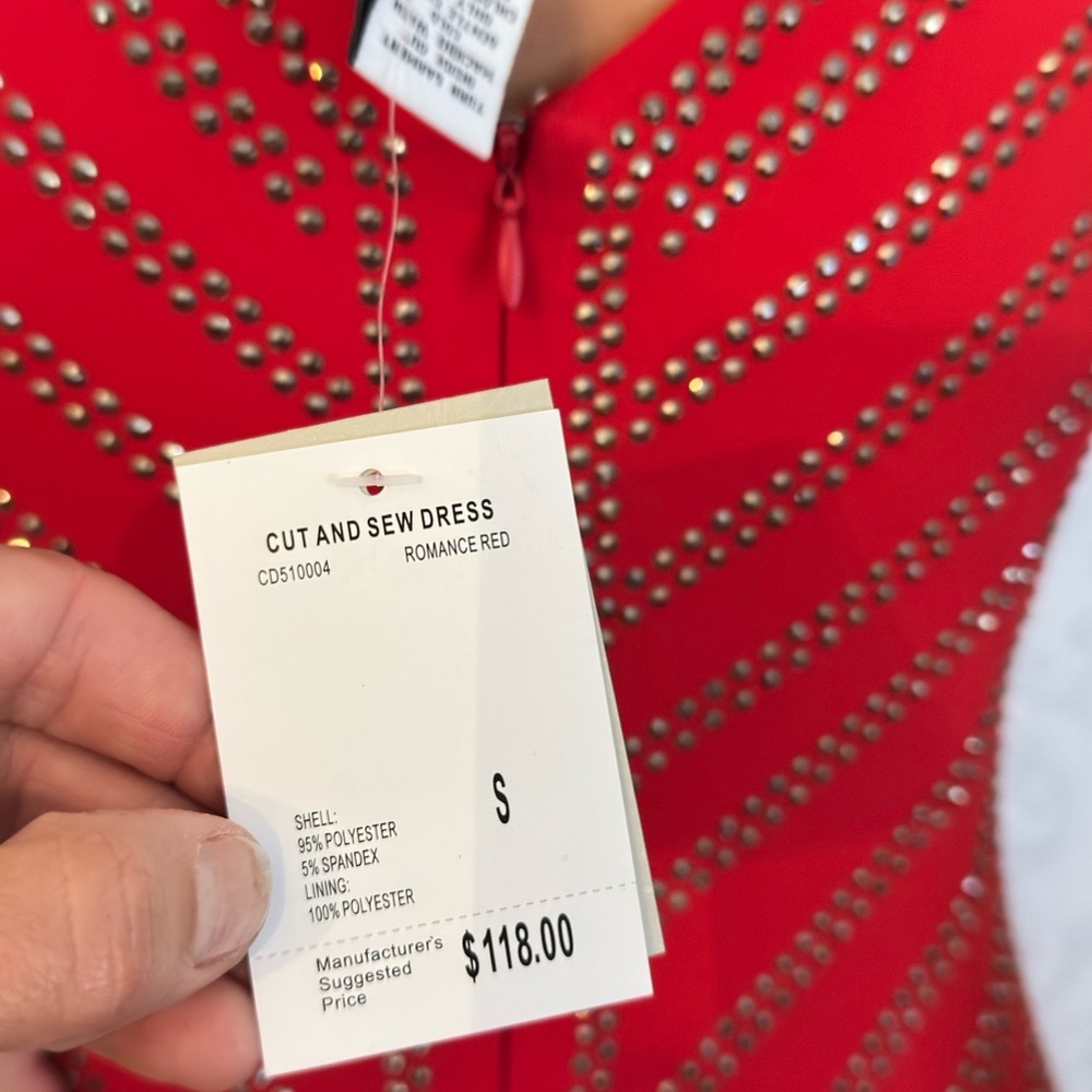 Carmen Marc Valvo Red Studded Midi Dress - Picture 4 of 5